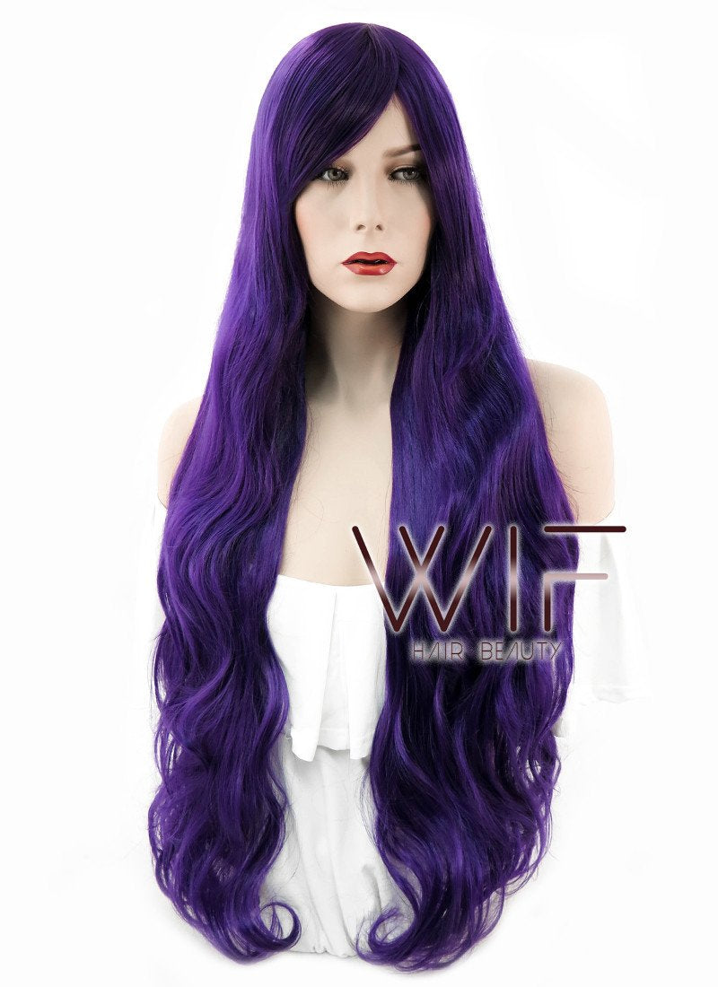 31" Wavy Dark Purple Synthetic Wig PL030
