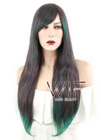 28" Wavy Ash Brown Mixed Green Synthetic Wig PL267