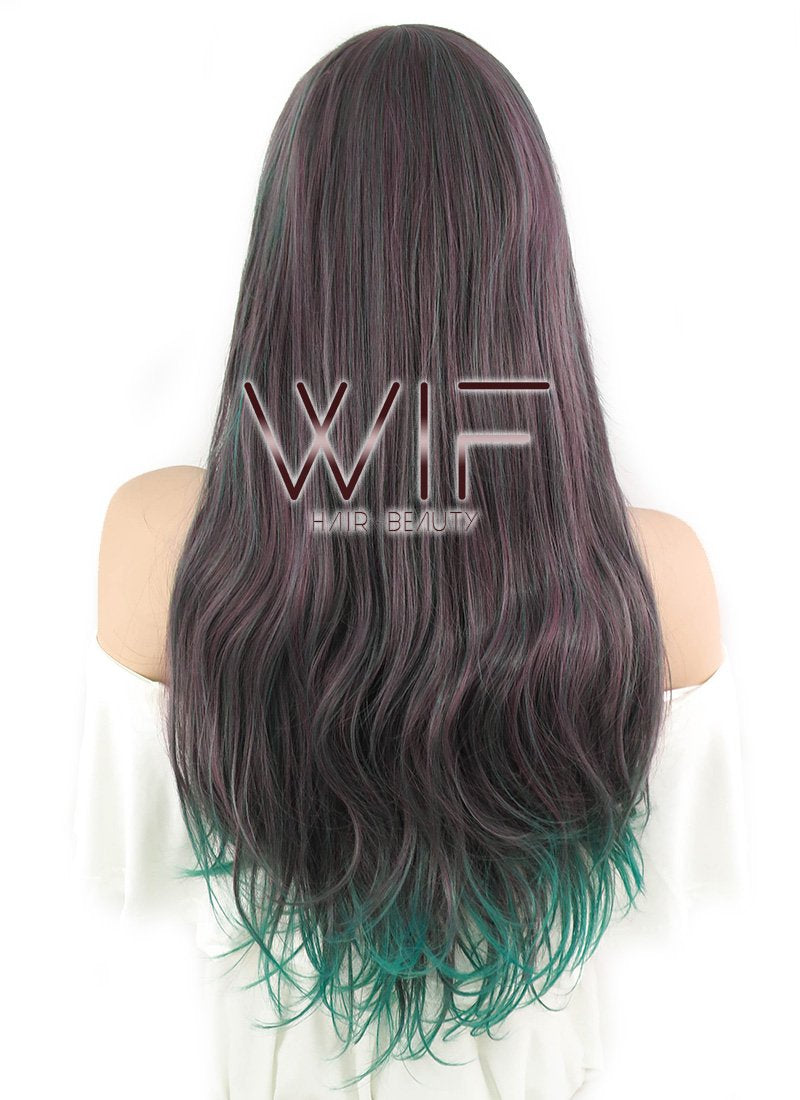 28" Wavy Ash Brown Mixed Green Synthetic Wig PL267