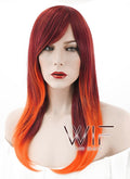 22" Long Wavy Orange Mixed Red Ombre Fashion Synthetic Hair Wig PL330