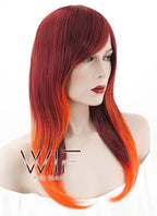 22" Long Wavy Orange Mixed Red Ombre Fashion Synthetic Hair Wig PL330