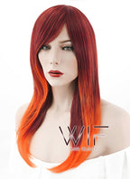22" Long Wavy Orange Mixed Red Ombre Fashion Synthetic Hair Wig PL330