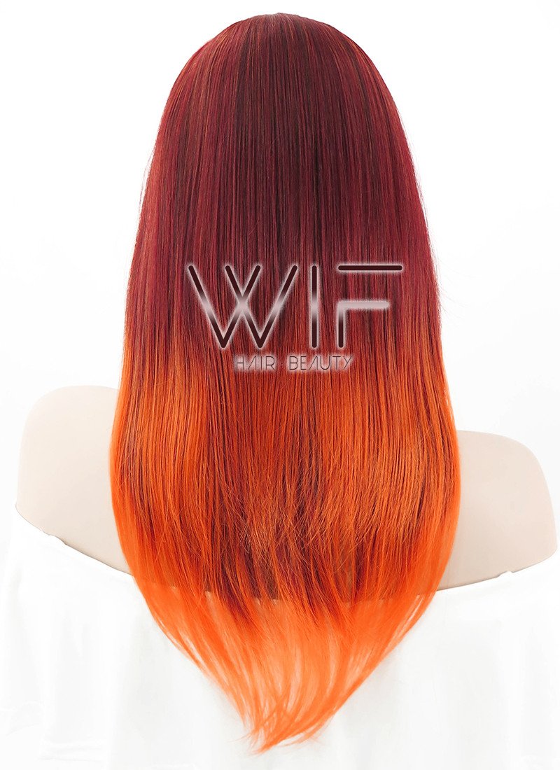 22" Long Wavy Orange Mixed Red Ombre Fashion Synthetic Hair Wig PL330