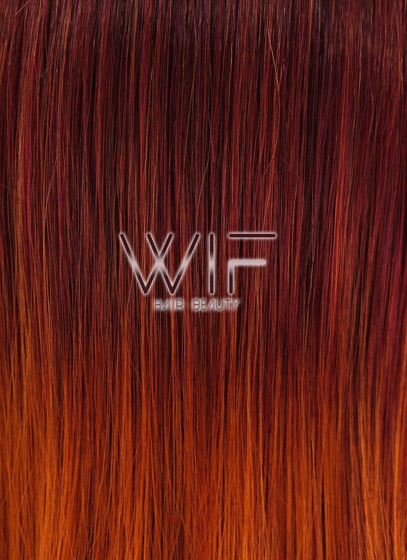 22" Long Wavy Orange Mixed Red Ombre Fashion Synthetic Hair Wig PL330