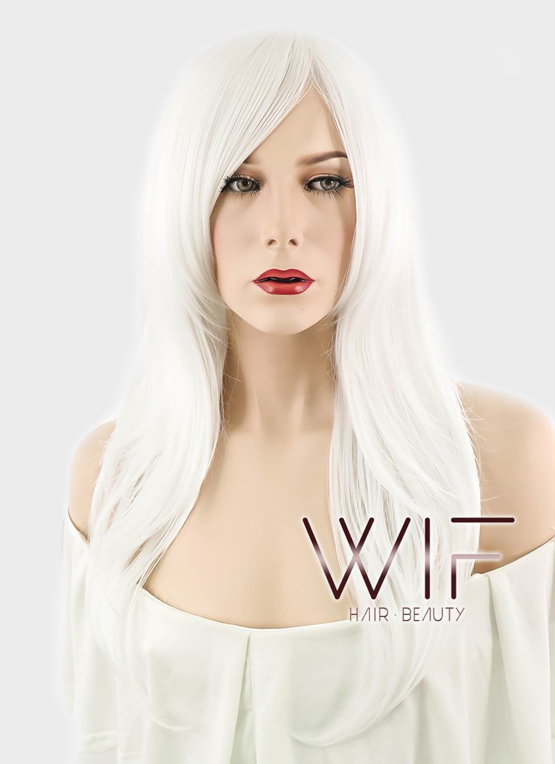24" Straight Pure White Synthetic Wig PL460