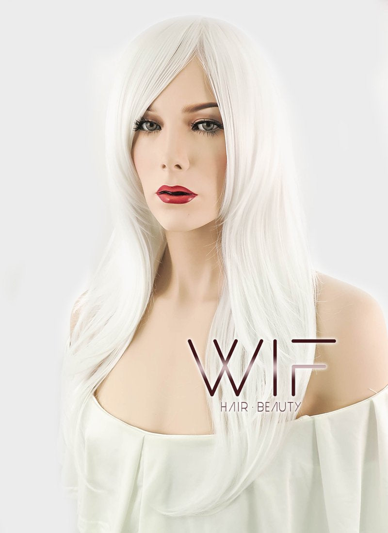 24" Straight Pure White Synthetic Wig PL460