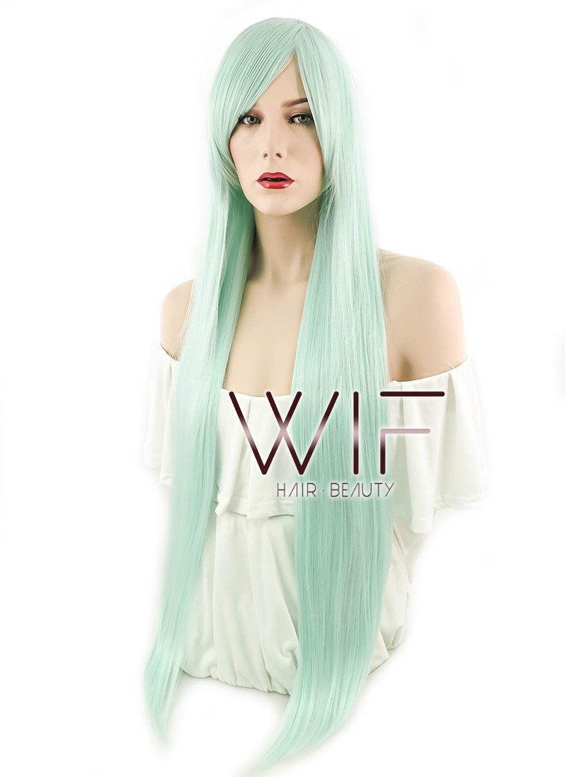 31" Straight Mint Green Synthetic Wig PL461