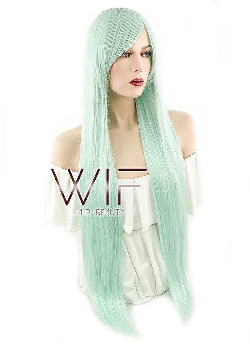 31" Straight Mint Green Synthetic Wig PL461