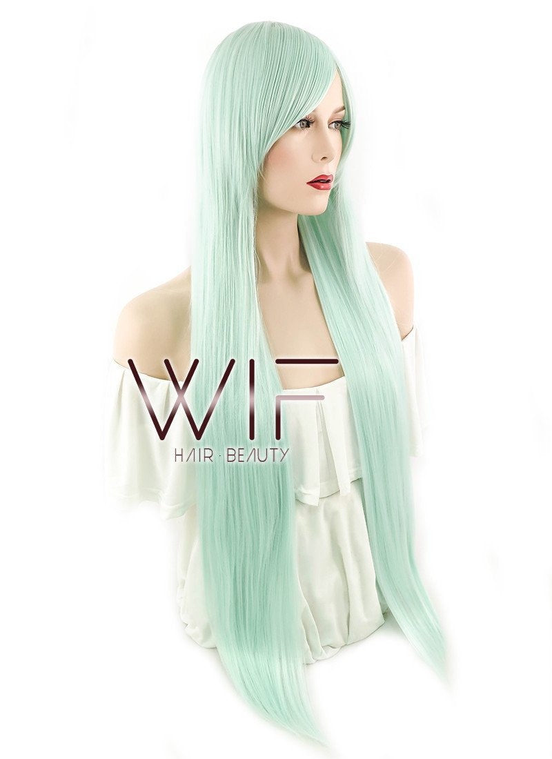 31" Straight Mint Green Synthetic Wig PL461