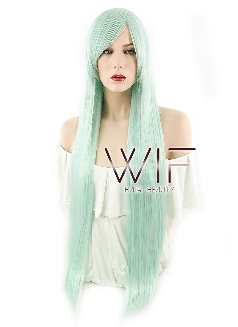 31" Straight Mint Green Synthetic Wig PL461