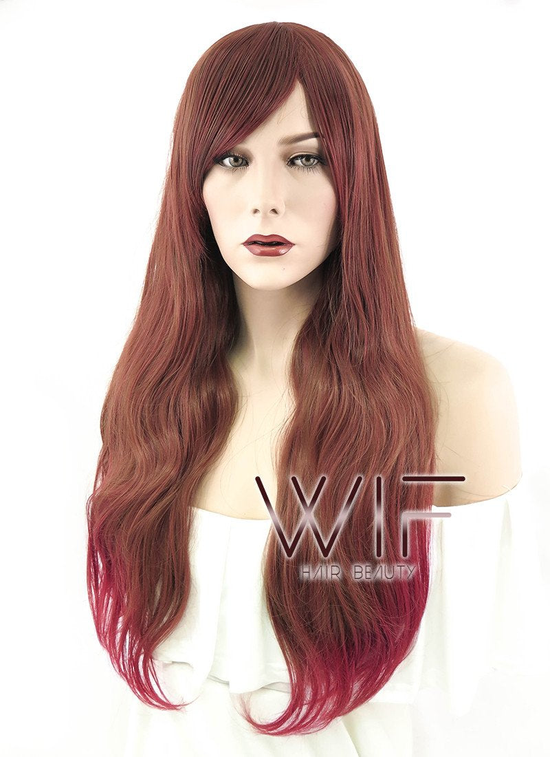 24" Wavy Two Tone Reddish Brown Synthetic Wig PL464