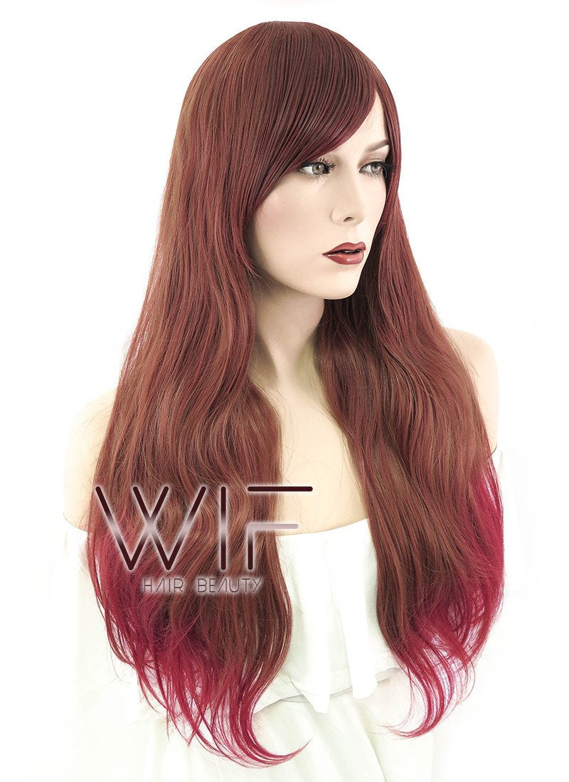 24" Wavy Two Tone Reddish Brown Synthetic Wig PL464