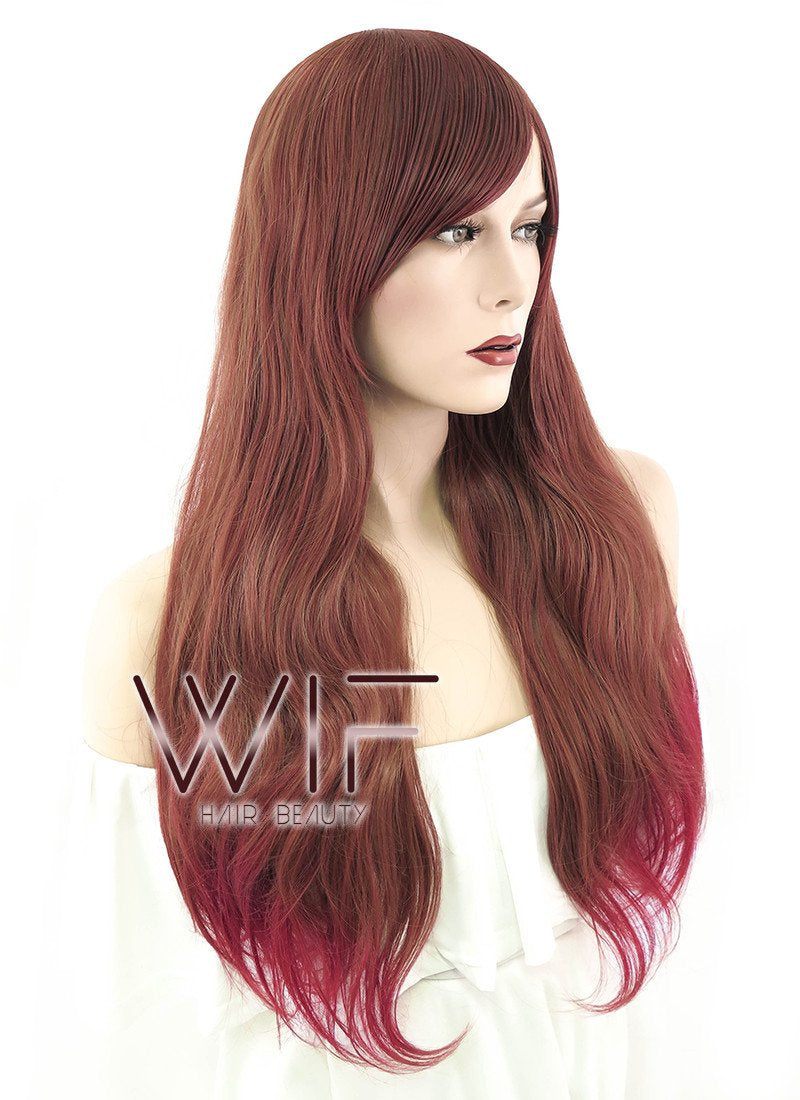 24" Wavy Two Tone Reddish Brown Synthetic Wig PL464
