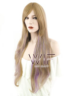 28" Wavy Brown Mixed Purplish Pink Synthetic Wig PL465