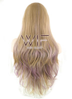 28" Wavy Brown Mixed Purplish Pink Synthetic Wig PL465
