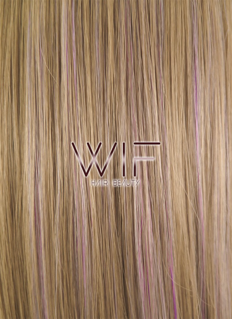 28" Wavy Brown Mixed Purplish Pink Synthetic Wig PL465