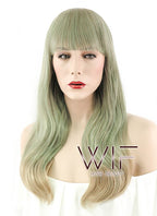 22" Straight Ash Green Blonde Ombre Synthetic Wig PL472