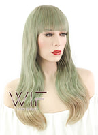 22" Straight Ash Green Blonde Ombre Synthetic Wig PL472
