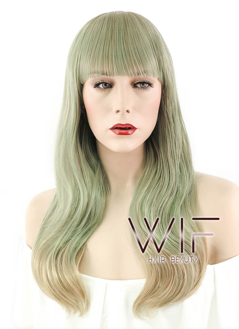 22" Straight Ash Green Blonde Ombre Synthetic Wig PL472