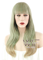 22" Straight Ash Green Blonde Ombre Synthetic Wig PL472