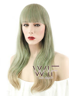 22" Straight Ash Green Blonde Ombre Synthetic Wig PL472