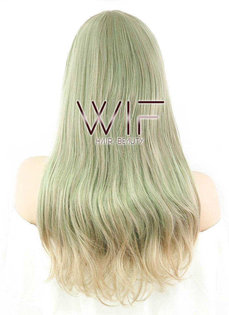 22" Straight Ash Green Blonde Ombre Synthetic Wig PL472