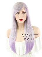 24" Straight Lilac Purple Grey Ombre Synthetic Wig PL474