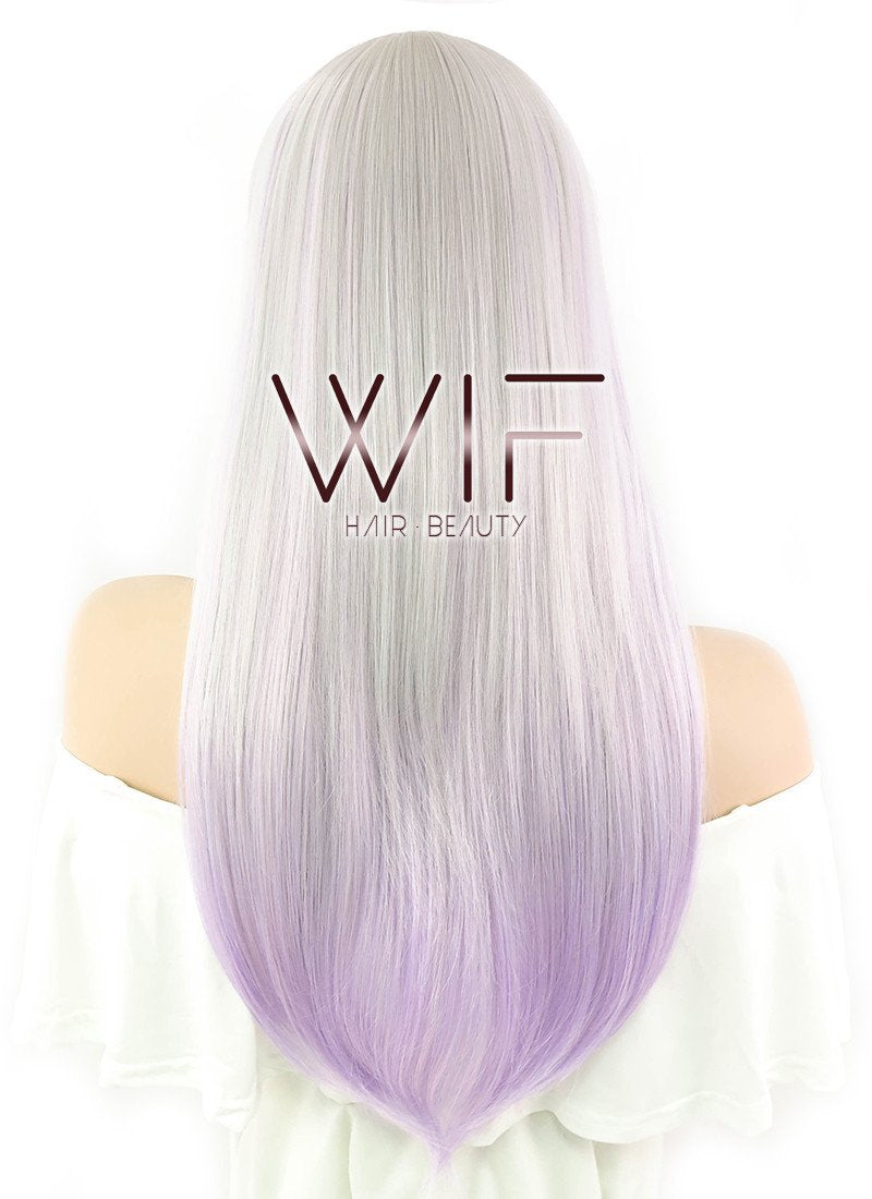 24" Straight Lilac Purple Grey Ombre Synthetic Wig PL474
