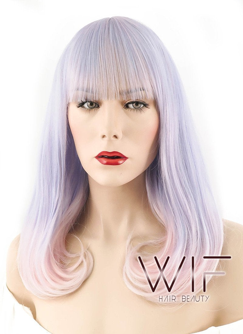24" Straight Light Purple Mixed Light Pink Synthetic Wig PL479