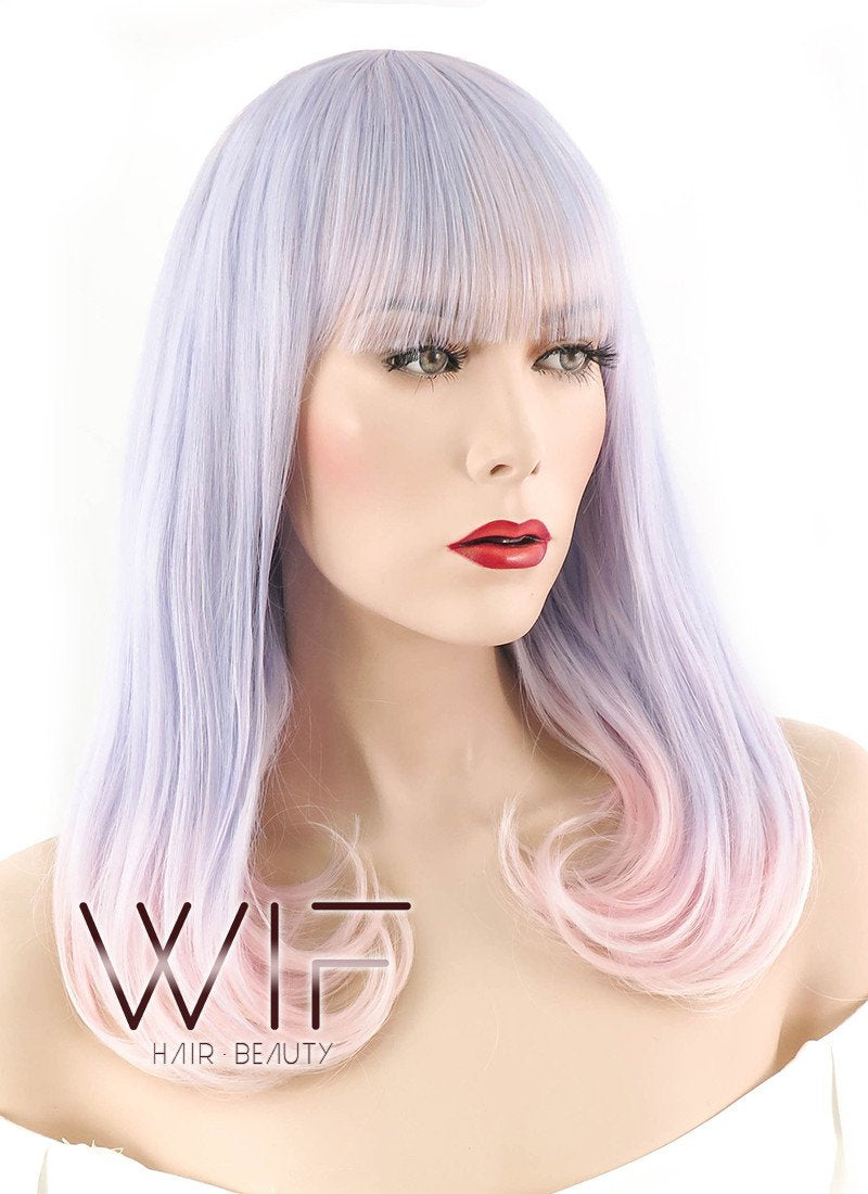 24" Straight Light Purple Mixed Light Pink Synthetic Wig PL479