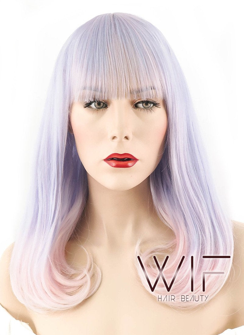 24" Straight Light Purple Mixed Light Pink Synthetic Wig PL479