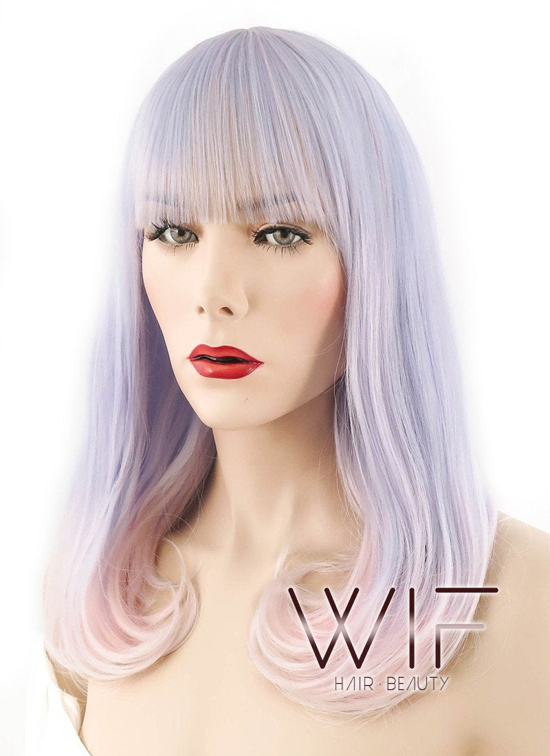 24" Straight Light Purple Mixed Light Pink Synthetic Wig PL479
