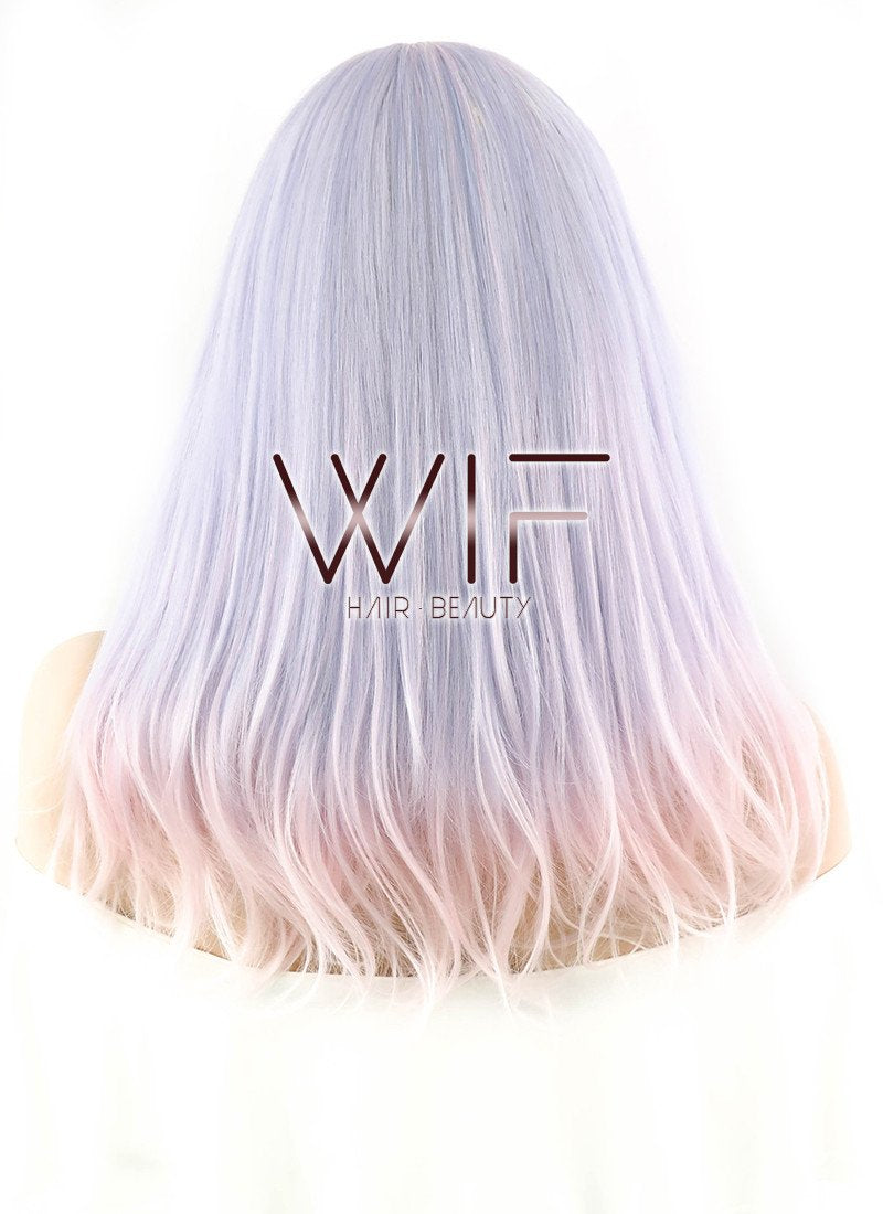 24" Straight Light Purple Mixed Light Pink Synthetic Wig PL479