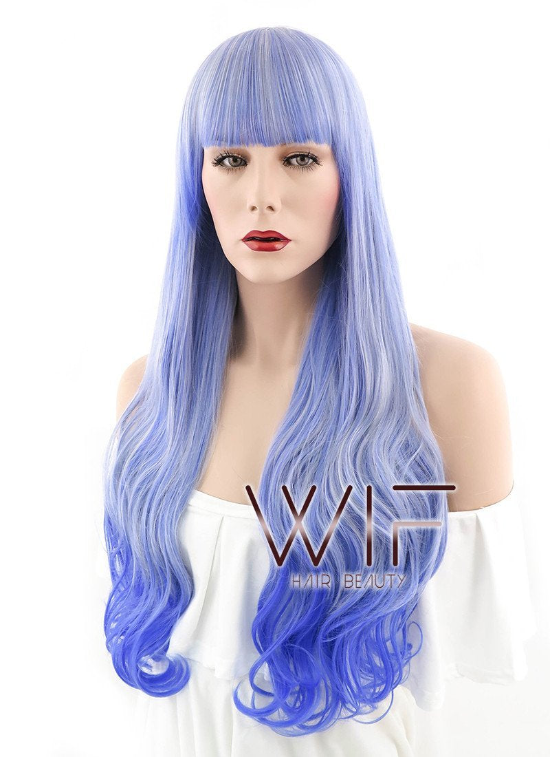 29" Wavy Blue Mixed Grey Synthetic Wig PL482