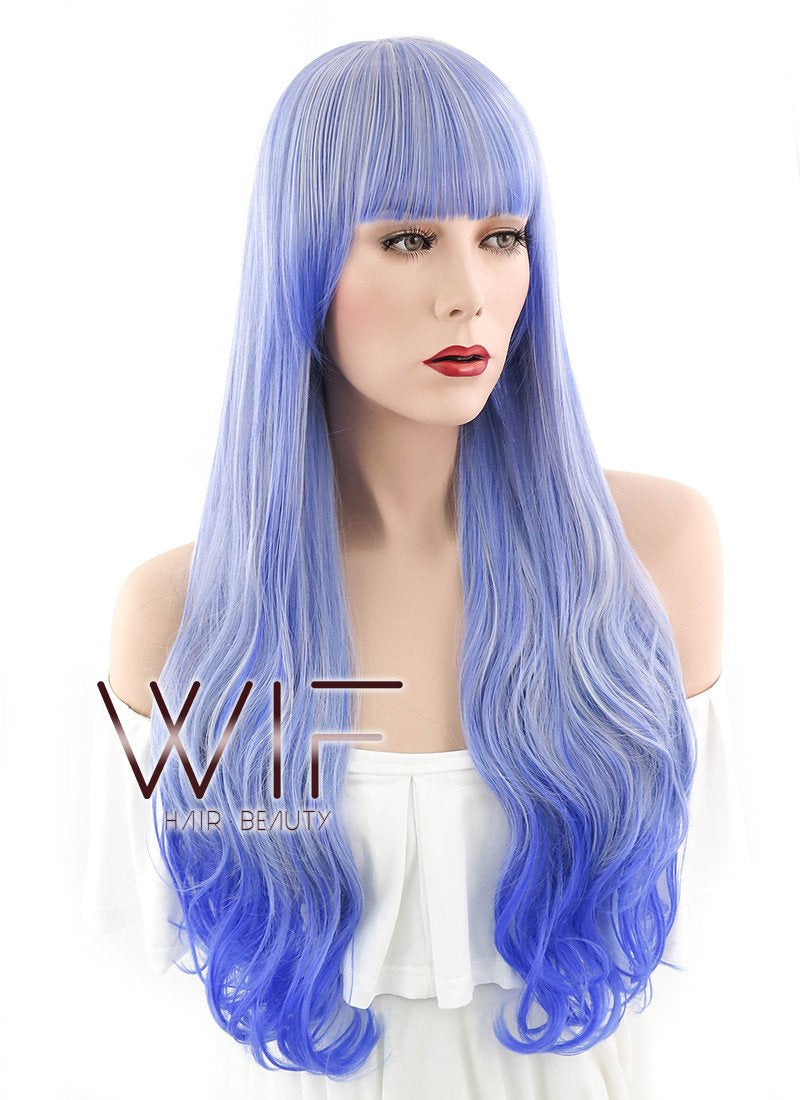29" Wavy Blue Mixed Grey Synthetic Wig PL482
