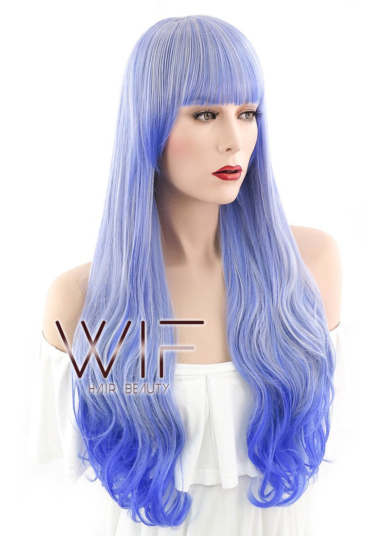 29" Wavy Blue Mixed Grey Synthetic Wig PL482