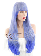 29" Wavy Blue Mixed Grey Synthetic Wig PL482