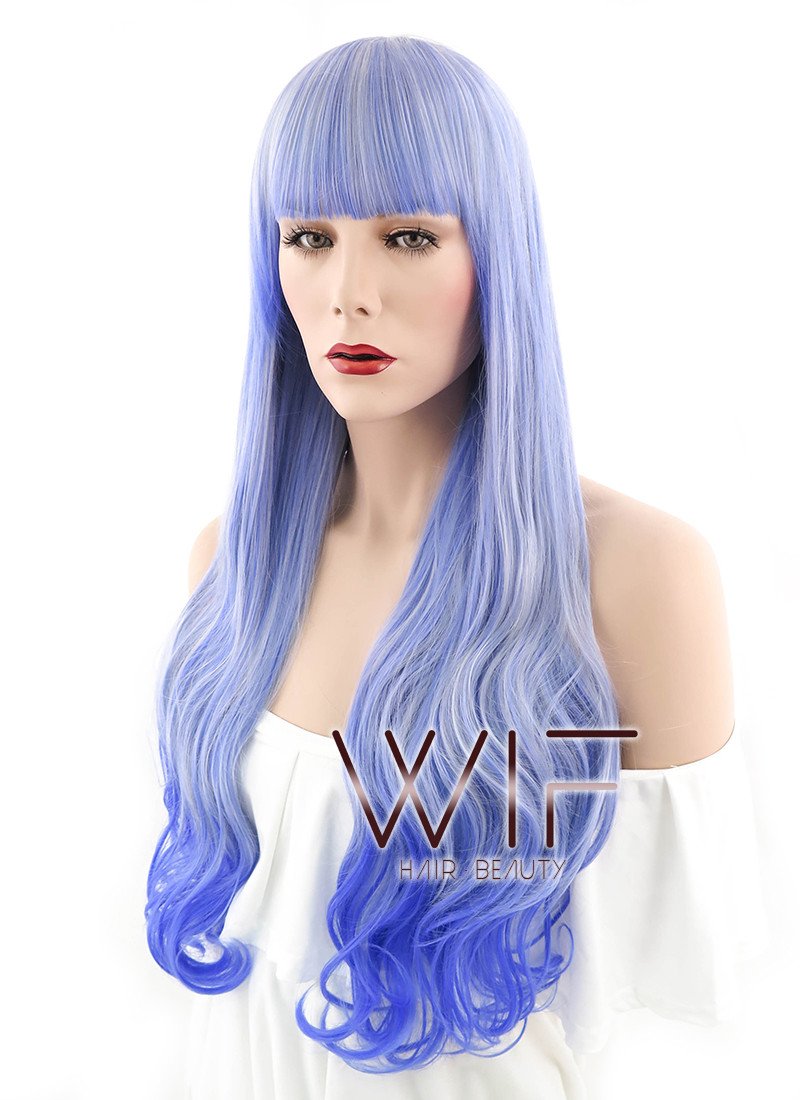 29" Wavy Blue Mixed Grey Synthetic Wig PL482