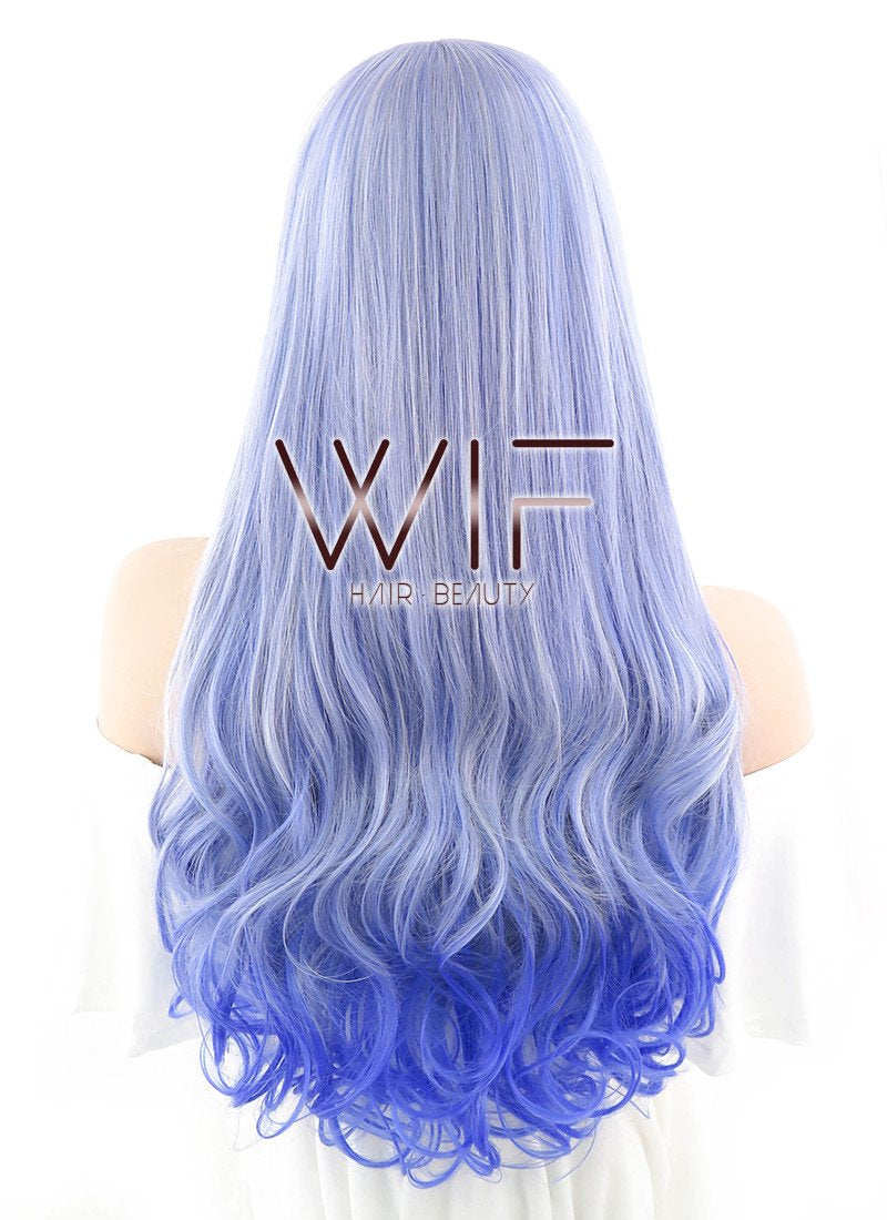29" Wavy Blue Mixed Grey Synthetic Wig PL482