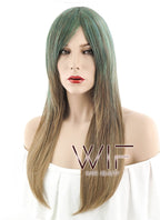 22" Straight Green Mixed Blonde Synthetic Wig PL483