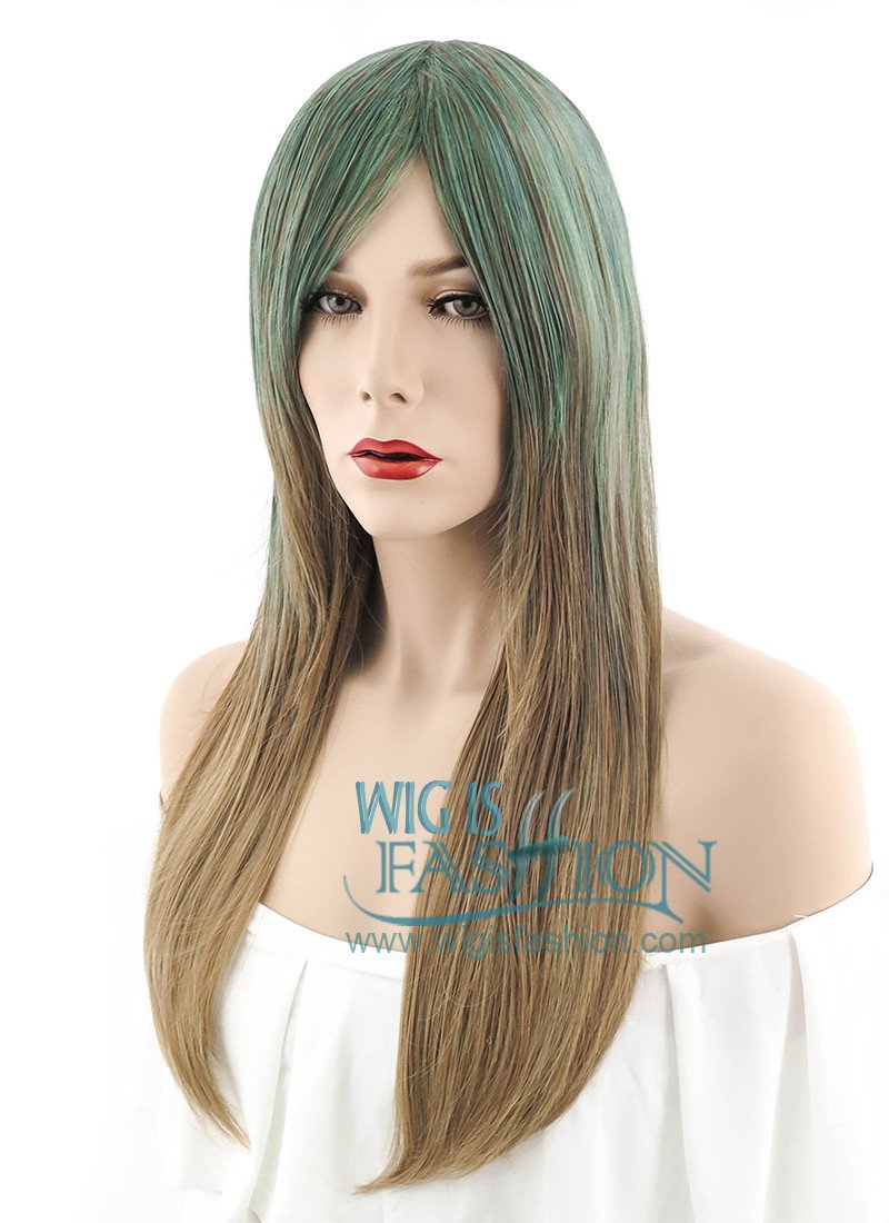 22" Straight Green Mixed Blonde Synthetic Wig PL483