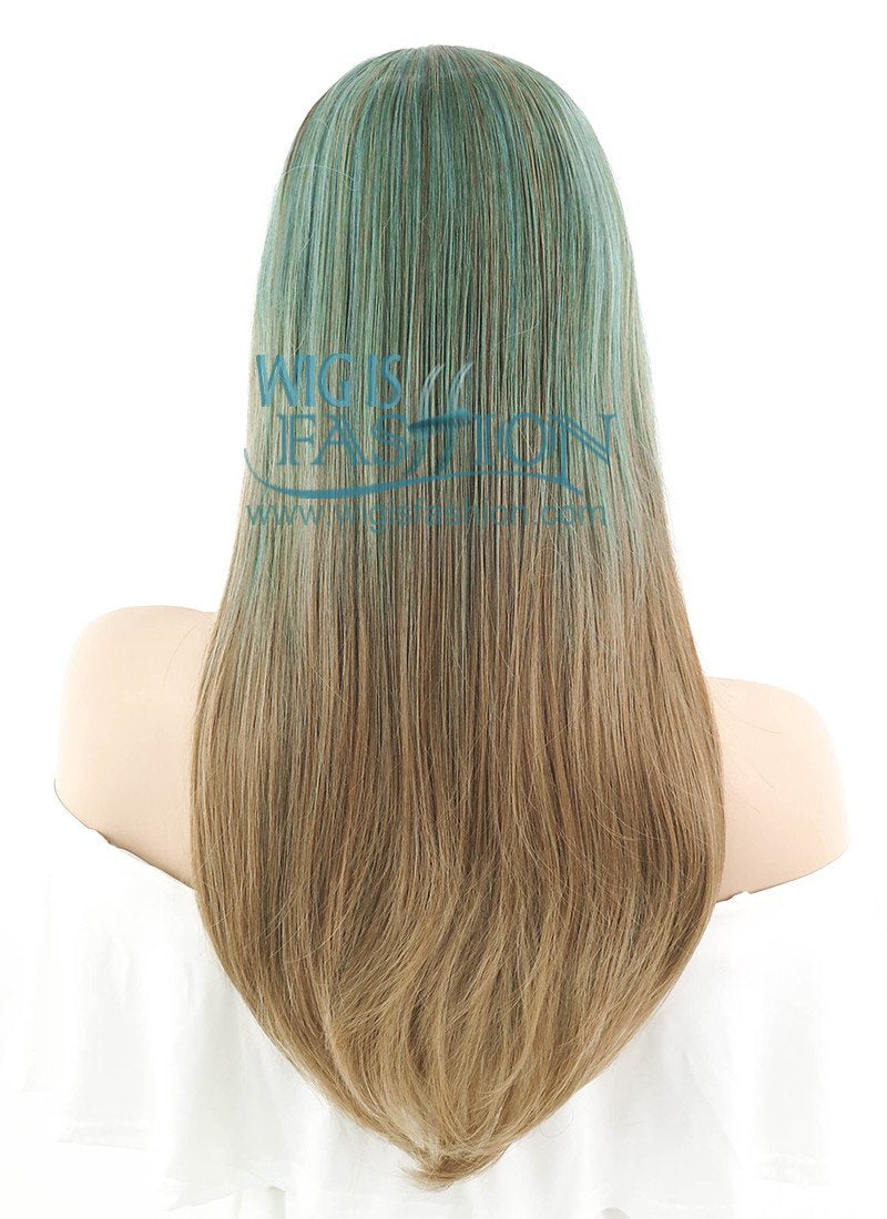 22" Straight Green Mixed Blonde Synthetic Wig PL483