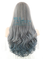 29" Long Curly Dark Light Grey Mixed Ombre Fashion Synthetic Hair Wig PL484