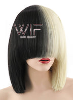 12" Straight Light Blonde Black Split Color Synthetic Wig PL485