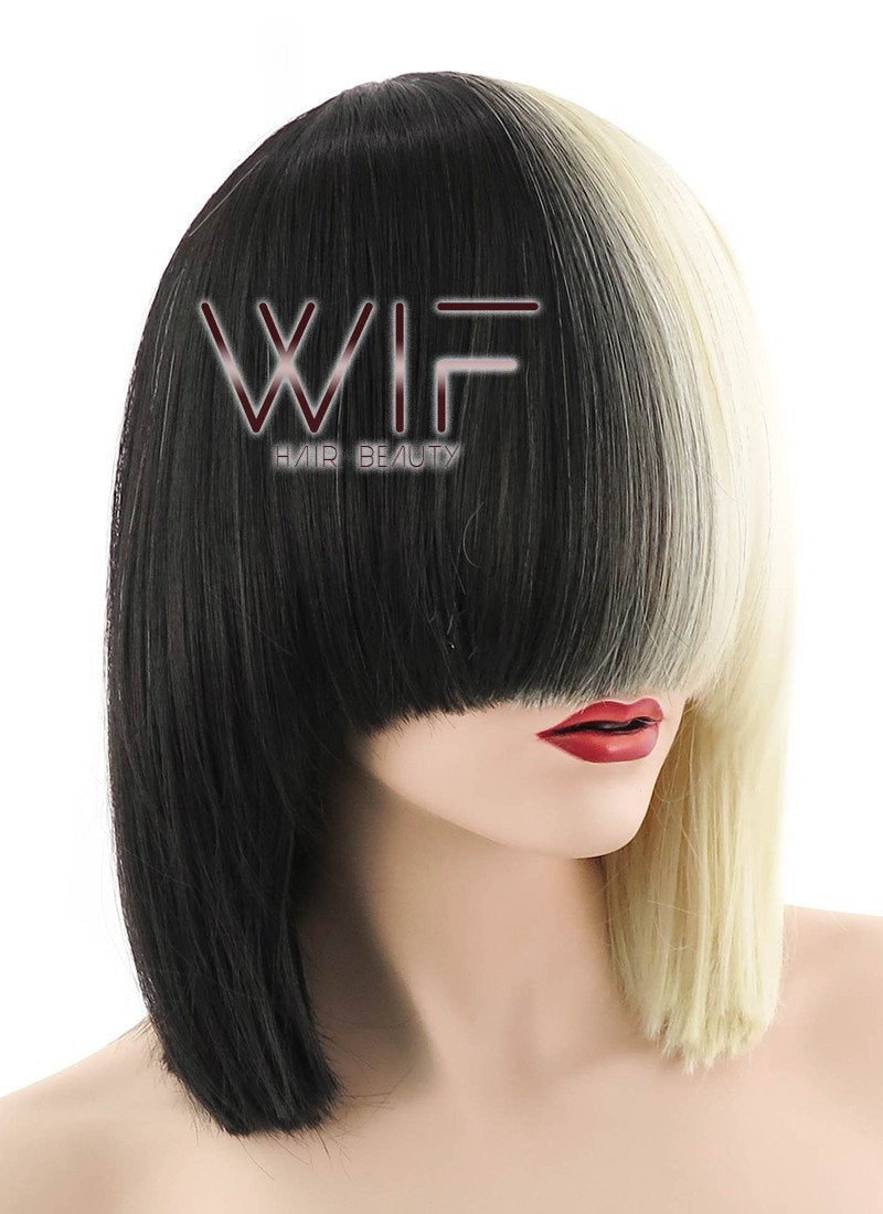 12" Straight Light Blonde Black Split Color Synthetic Wig PL485