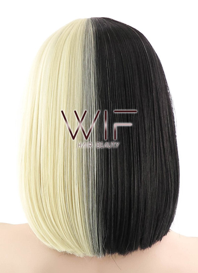 12" Straight Light Blonde Black Split Color Synthetic Wig PL485