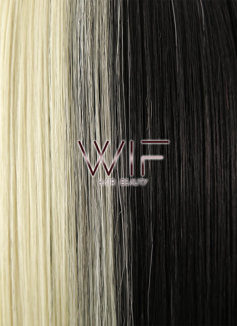 12" Straight Light Blonde Black Split Color Synthetic Wig PL485