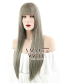 24" Straight Grey Mixed Dark Blonde Synthetic Wig PL486