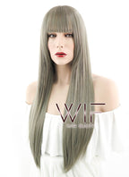 24" Straight Grey Mixed Dark Blonde Synthetic Wig PL486