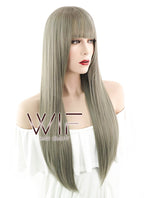 24" Straight Grey Mixed Dark Blonde Synthetic Wig PL486